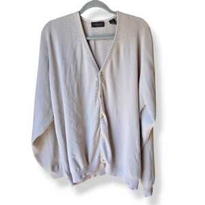 Van Heusen Men's Cardigan Size XL Cream Chunky Knit Preppy Minimalist Collegiate
